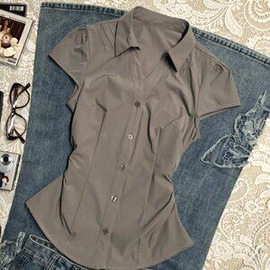 Original Gray Waist Slim Short Sleeve Blouse Women